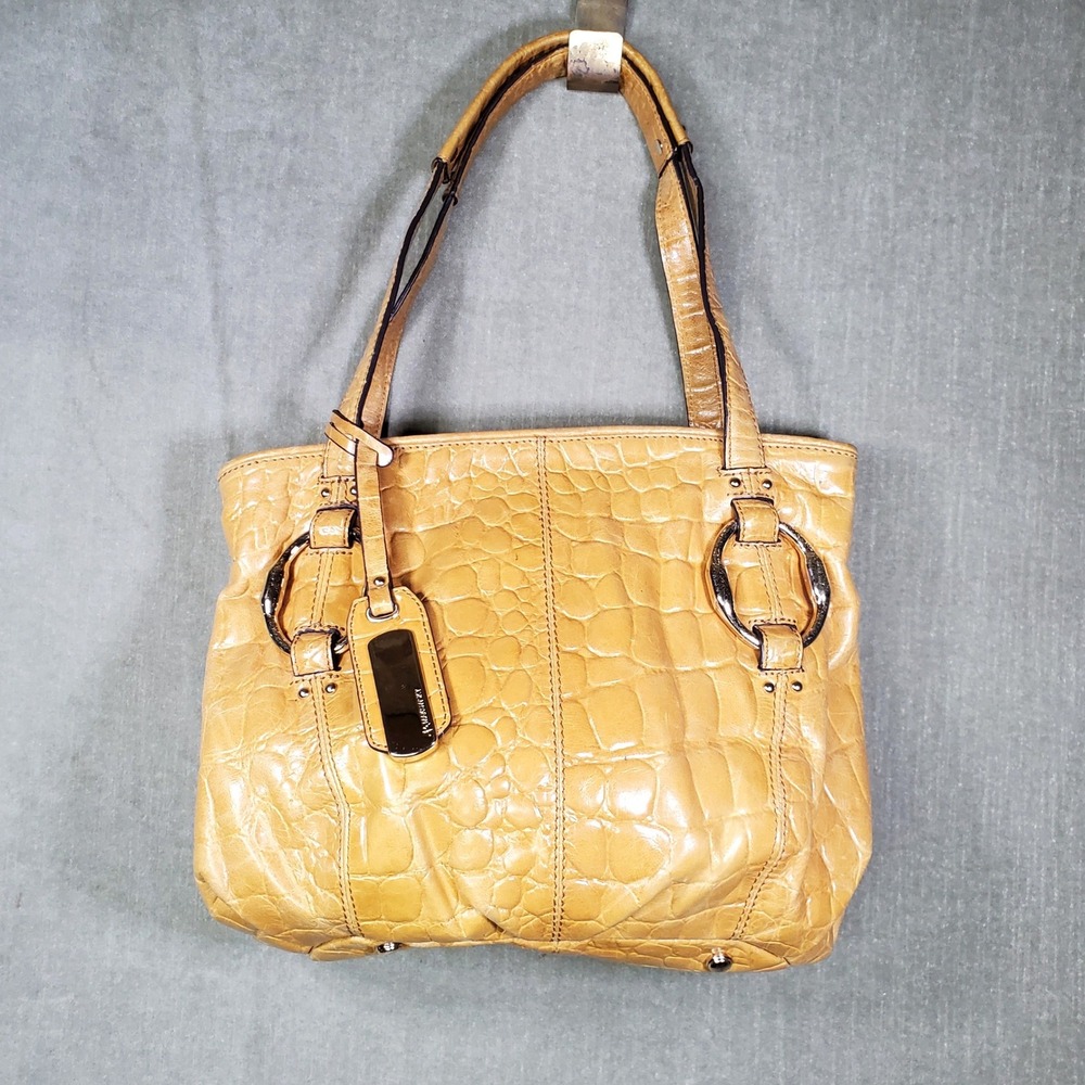 B. Makowsky Shoulder Bag Women Medium Yellow Excellent Croc Embossed Leather
